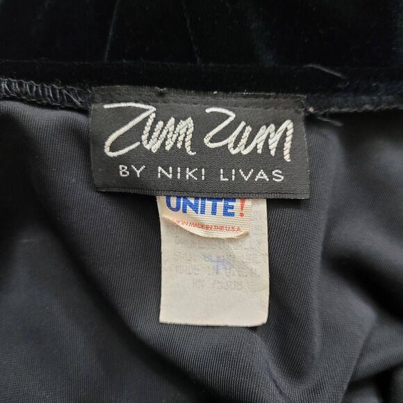 Vtg 90s Zum Zum Niki Livas Black Velvet Maxi Dress‎ Sz S Beaded Halter Open Back - Picture 5 of 11